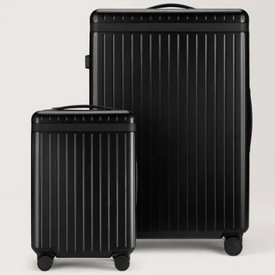 Carl Friedrik Large Check-in And Carry-on Luggage Set- Hard Case Lightweight Polycarbonate - Black In Black / Black