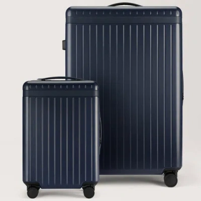 Carl Friedrik Large Check-in And Carry-on Luggage Set - Hard Case Lightweight Polycarbonate - Navy Blue