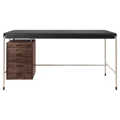 Pre-owned Carl Hansen & Søn Arne Jacobsen 'aj52' Desk In Oiled Walnut And Leather For Carl Hansen & Son In Brown