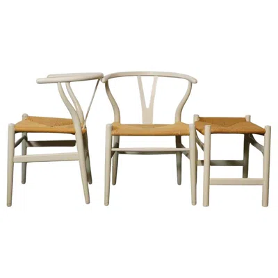 Pre-owned Carl Hansen & Søn Pair Of Carl Hansen Wishbone Chairs And One Ottoman Off-white Frames In Brown