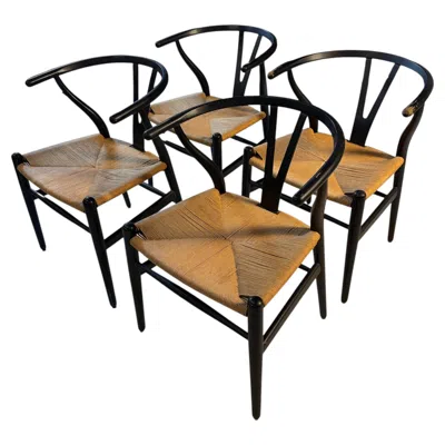 Pre-owned Carl Hansen & Søn Set Of Four Hans Wegner Wishbone Dining Chairs By  In Brown