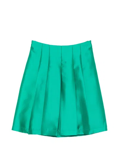 Carla G. Pleated Satin-finish Skirt In Green