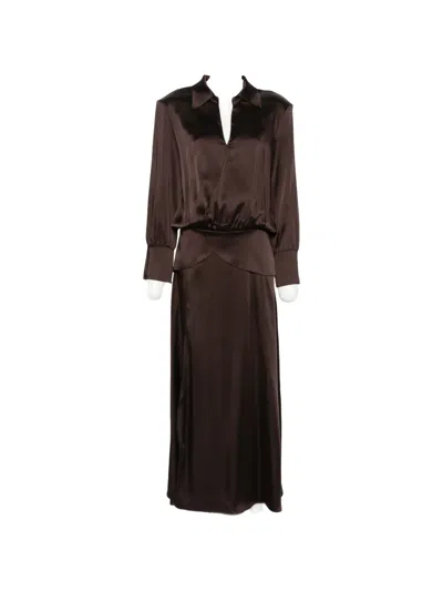 Carla G. Satin-finish Side-slit Maxi Dress In Brown