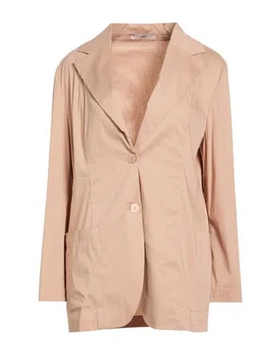 Carla G. Woman Blazer Light Brown Size 10 Cotton, Polyamide, Elastane