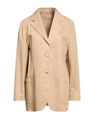 Carla G. Woman Blazer Sand Size 8 Cotton In Brown
