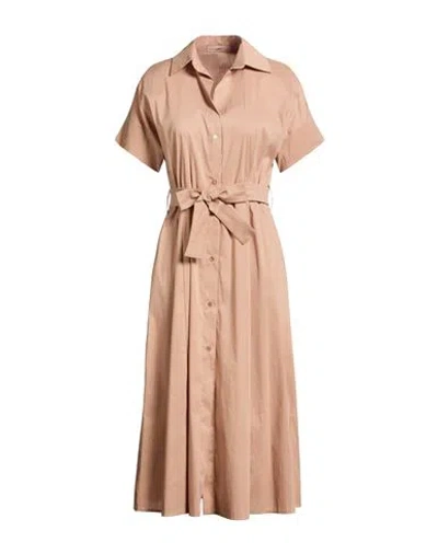Carla G. Woman Midi Dress Sand Size 10 Cotton, Polyamide, Elastane In Brown