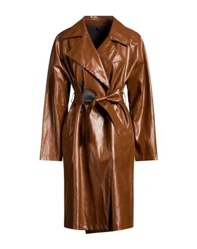 Carla G. Woman Overcoat & Trench Coat Camel Size 8 Polyurethane, Viscose, Polyester, Cotton, Metal F In Sand
