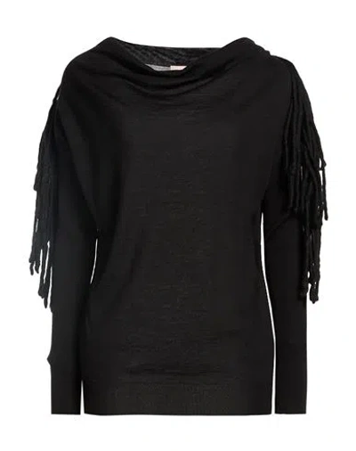 Carla G. Woman Sweater Black Size 6 Merino Wool