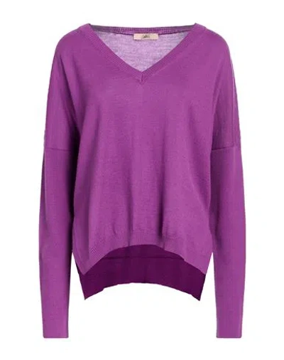 Carla G. Woman Sweater Purple Size 6 Wool, Acrylic