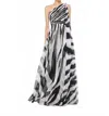 Carla Ruiz Abito Lungo One-shoulder Maxi Dress In White/black In Multi