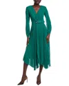 Carla Ruiz Accordion Pleated Midi Dress In Green