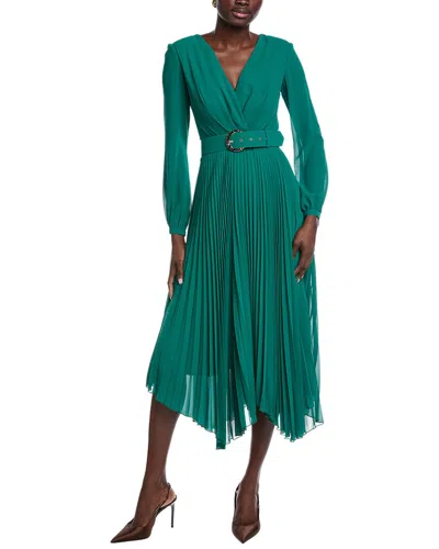 Carla Ruiz Accordion Pleated Midi Dress In Green