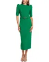 Carla Ruiz Belted Puff Sleeve Midi Dress In Green