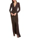 Carla Ruiz Draped Faux Wrap Maxi Dress In Brown