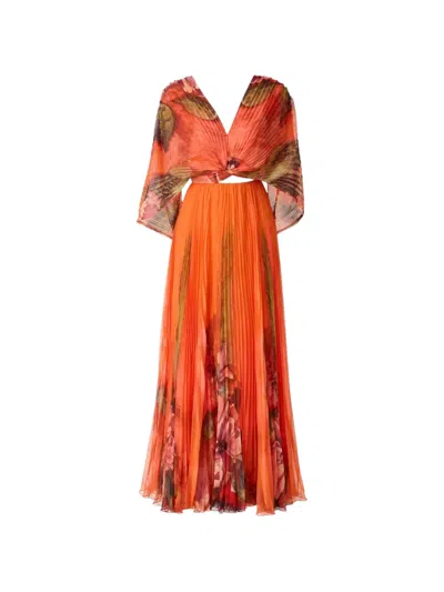 Carla Ruiz Floral-print Pleated Maxi Dress In Orange