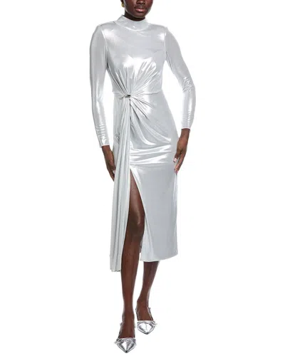 Carla Ruiz Gathered Front Midi Dress In Silver