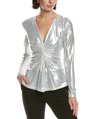 Carla Ruiz Metallic Ruched Top In Gray