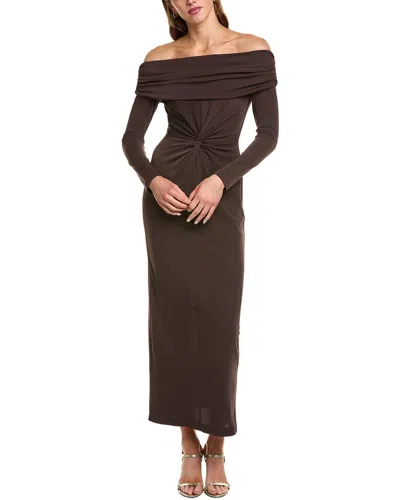 Carla Ruiz Off-the-shoulder Midi Dress In Brown