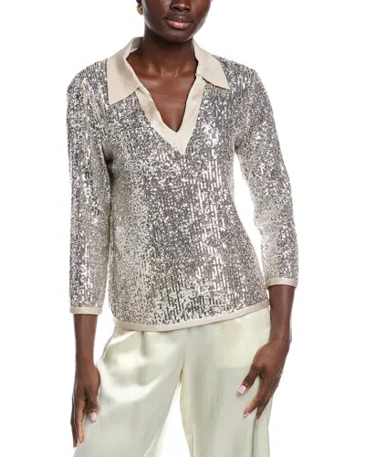 Carla Ruiz Sequin Johnny Collar Sweater In Metallic