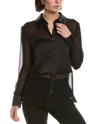 Carla Ruiz Sheer Satin Panel Blouse In Black