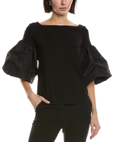 Carla Ruiz Taffeta Bubble Sleeve Top In Black