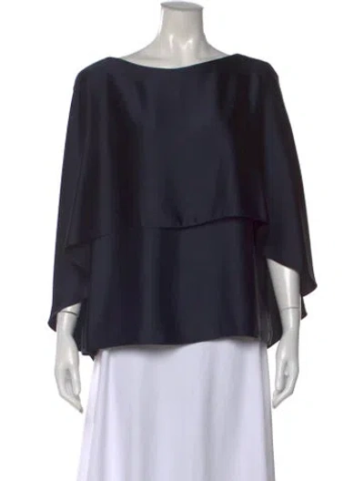 Pre-owned Carla Zampatti Bateau Neckline Short Sleeve Top In Blue