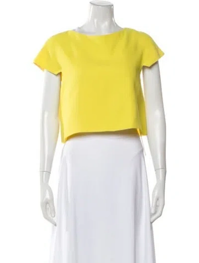 Pre-owned Carla Zampatti Crew Neck Short Sleeve Top In Yellow