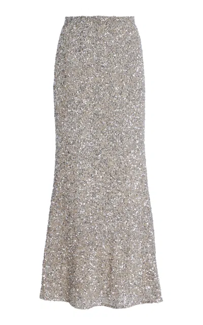 Carla Zampatti Crushed-sequin Maxi Column Skirt In Ivory