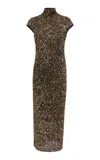 Carla Zampatti Crushed-sequin Midi Dress In Brown