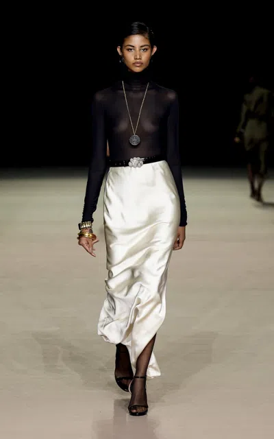 Carla Zampatti Draped Satin Maxi Skirt In Ivory