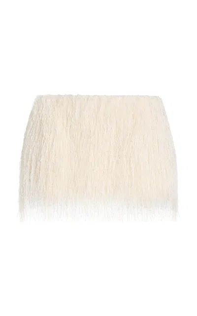 Carla Zampatti Fringed Knit Mini Skirt In White