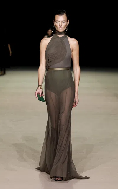 Carla Zampatti Godet-detailed Mesh Maxi Skirt