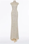 Carla Zampatti High-neck Crushed Sequined Gown In Ivory