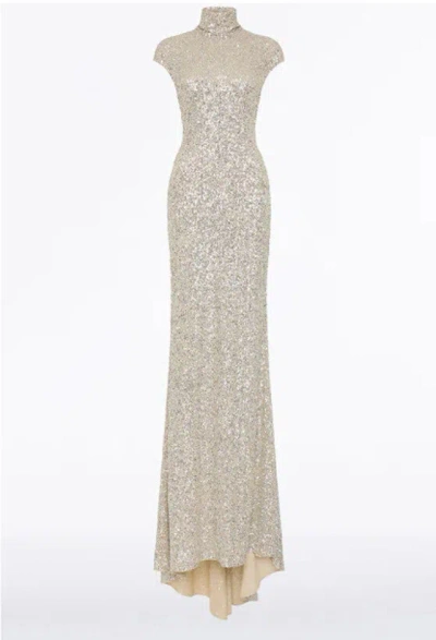 Carla Zampatti High-neck Crushed Sequined Gown In Ivory