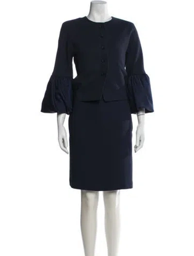 Pre-owned Carla Zampatti Ruffle Embellishment Dress Set In Blue