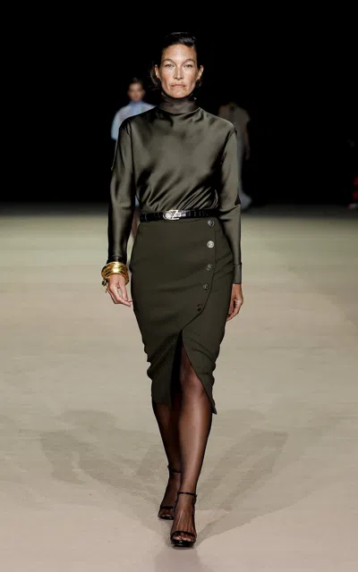 Carla Zampatti Satin Turtleneck Top In Green