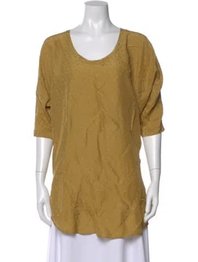 Pre-owned Carla Zampatti Silk Patterned Blouse In Yellow