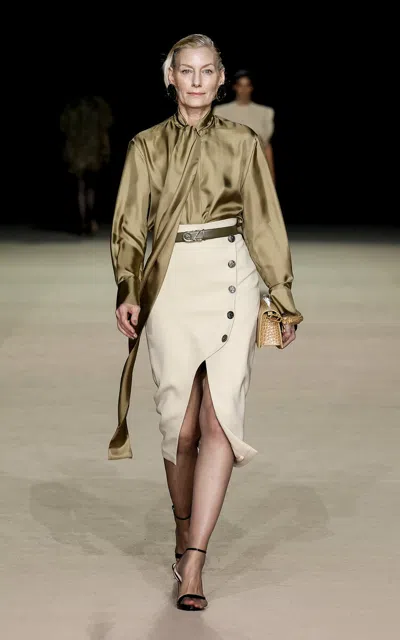 Carla Zampatti Tie-detailed Silk Top In Green