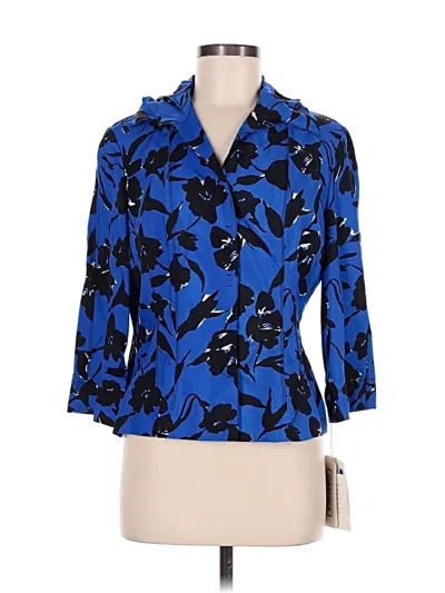 Pre-owned Carlisle 3/4 Sleeve Silk Top Blue Cowl Neck Tops