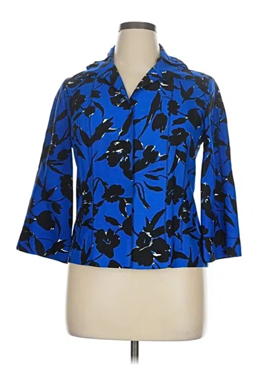 Pre-owned Carlisle 3/4 Sleeve Silk Top Blue Open Neckline Tops