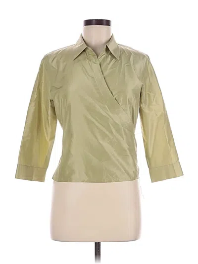 Pre-owned Carlisle 3/4 Sleeve Silk Top Green Open Neckline Tops