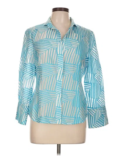Pre-owned Carlisle 3/4 Sleeve Silk Top Teal Collared Neckline Tops
