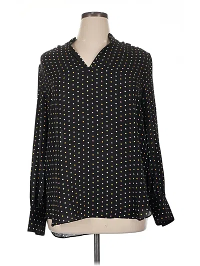 Pre-owned Carlisle Long Sleeve Silk Top Black Polka Dots Pattern Collared Neckline Tops