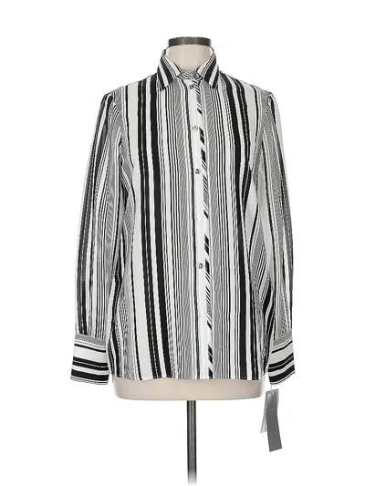 Pre-owned Carlisle Long Sleeve Silk Top Black Stripes Pattern Tie Neck Tops