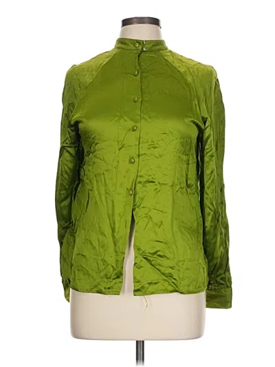 Pre-owned Carlisle Long Sleeve Silk Top Green Mock Neckline Tops