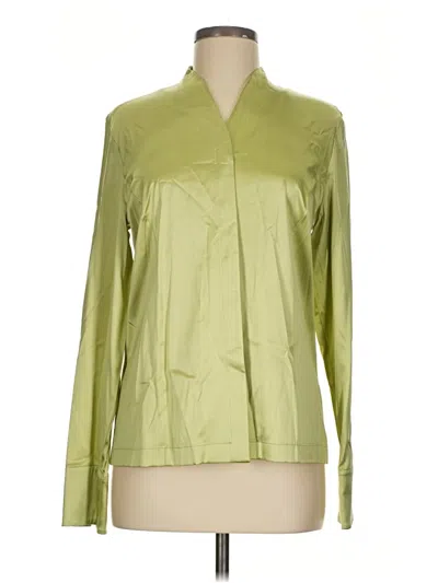 Pre-owned Carlisle Long Sleeve Silk Top Green Plunge Neckline Tops