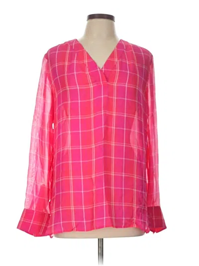 Pre-owned Carlisle Long Sleeve Silk Top Pink V Neck Tops