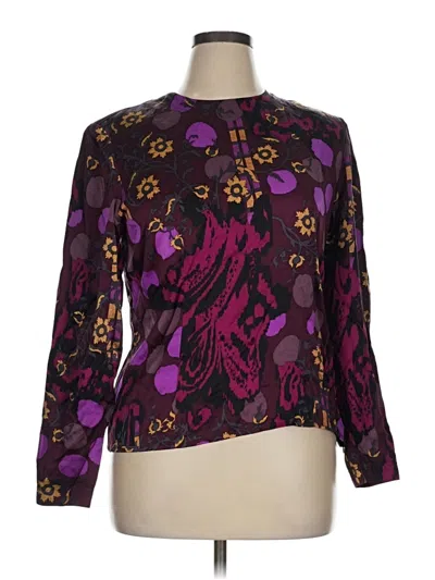 Pre-owned Carlisle Long Sleeve Silk Top Purple Mock Neckline Tops