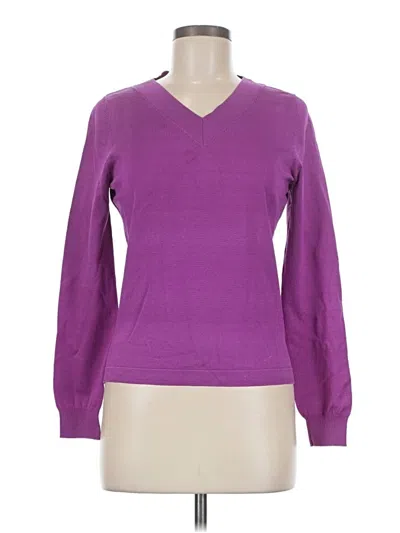 Pre-owned Carlisle Long Sleeve Silk Top Purple V-neck Tops