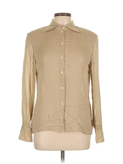 Pre-owned Carlisle Long Sleeve Silk Top Tan Mock Neckline Tops In Brown